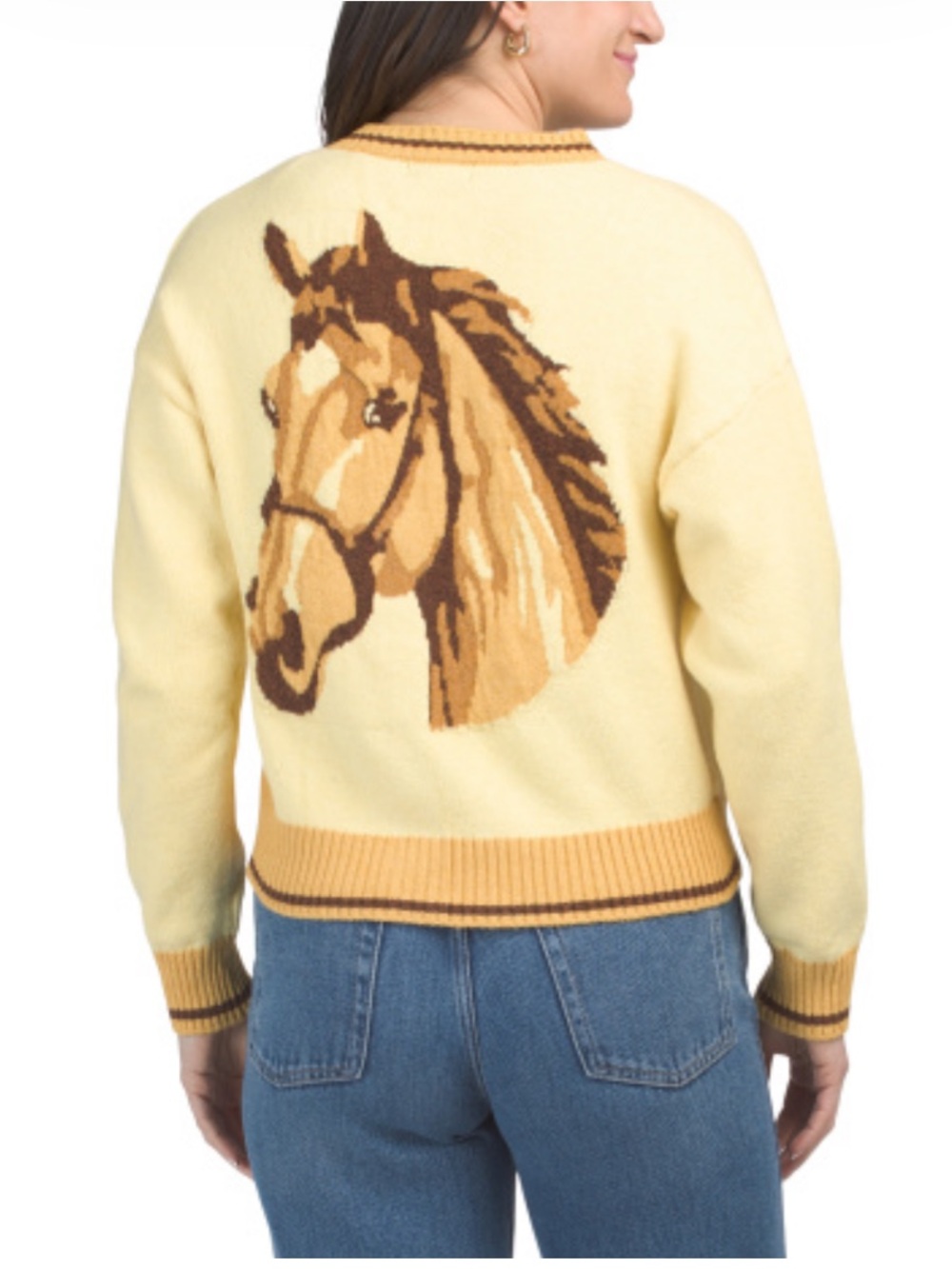 NWT Sincerely Jules Yellow V-Neck horse Cardigan Sweater- M
